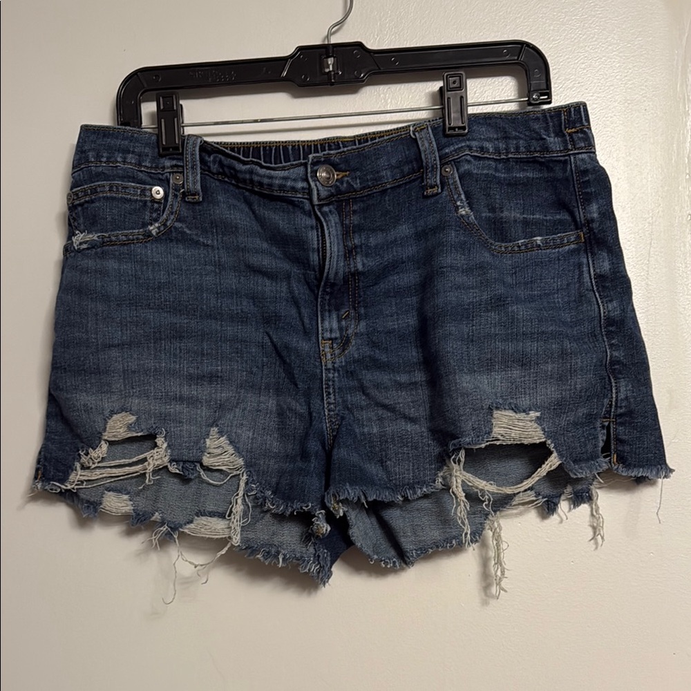 Aerie Blue Jean Shorts High-Waisted Distressed